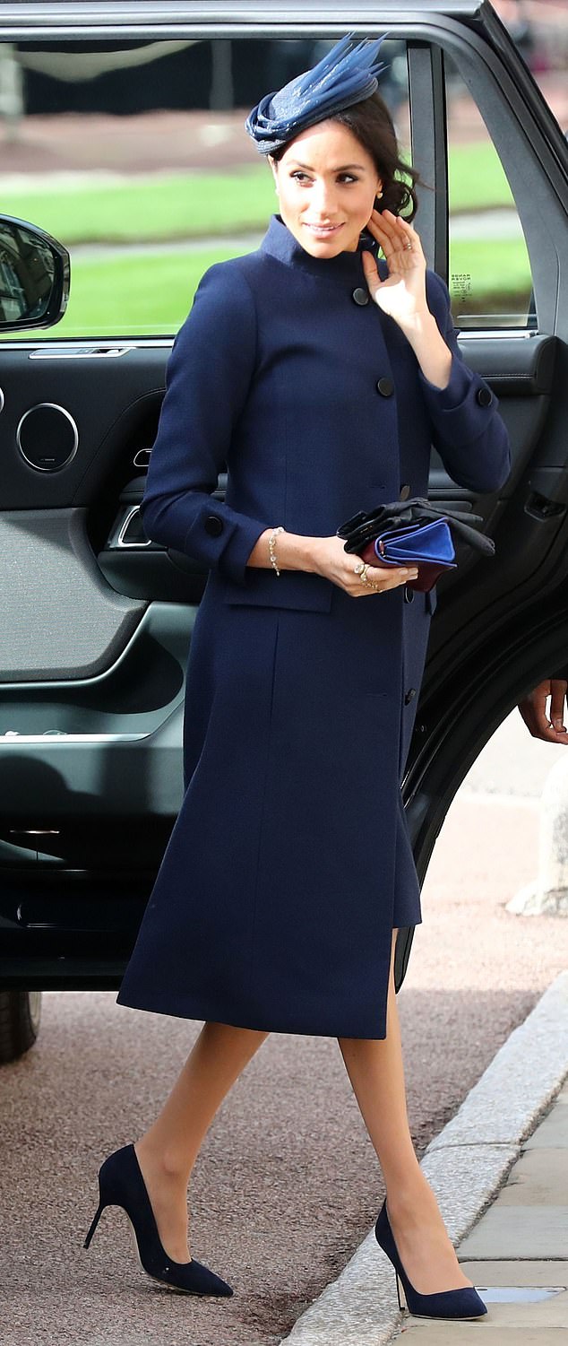 Meghan arriving at Princess Eugenie's wedding. The Duchess of Sussex had just discovered she was pregnant with her first child