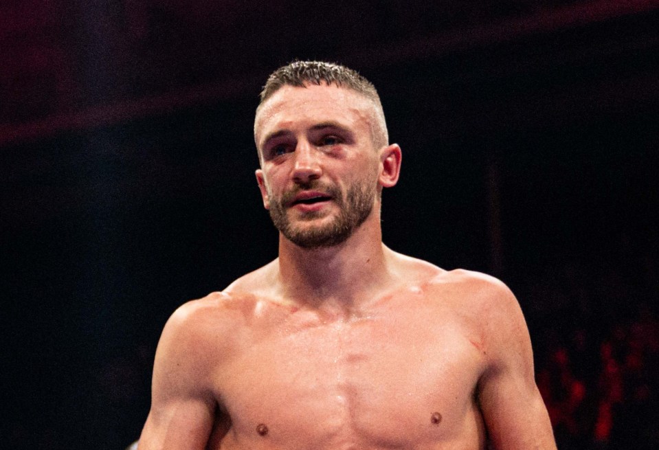 Josh Padley celebrates winning his WBA International Super Featherweight Contest bout against Reece Bellotti.