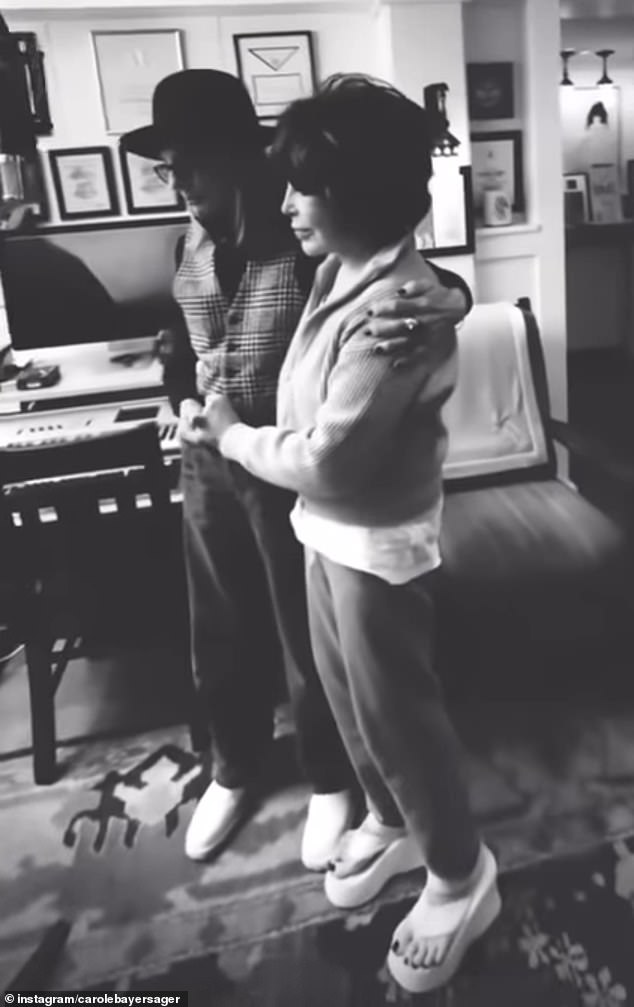 Sager penned Keaton's 2024 holiday song First Christmas; pictured during the recording session