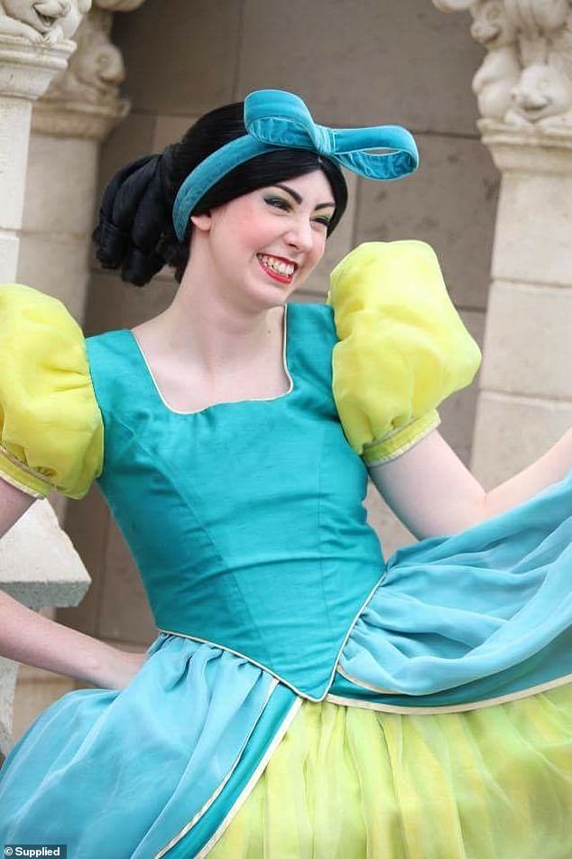 In addition, a former Disney actor named Melanie (seen here in costume) spoke exclusively with the Daily Mail about the 'unrealistic expectation' that is set 'for women's bodies'