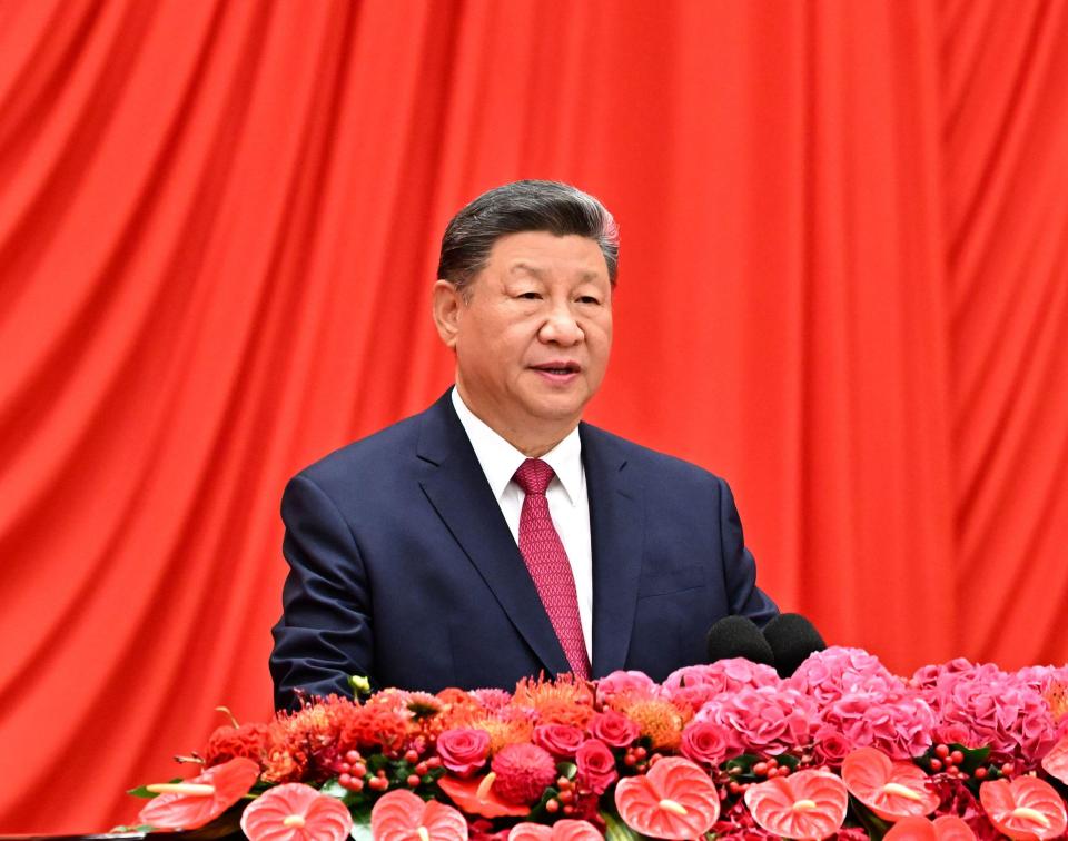 Beijing, China. 30th Sep, 2025. Chinese President Xi Jinping, also general secretary of the Communist Party of China Central Committee and chairman of the Central Military Commission, delivers an important speech at a reception to celebrate the 76th