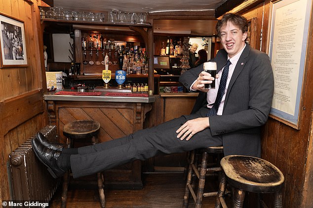 James pictured lounging at is favourite watering hole in Oxford, called The Bear