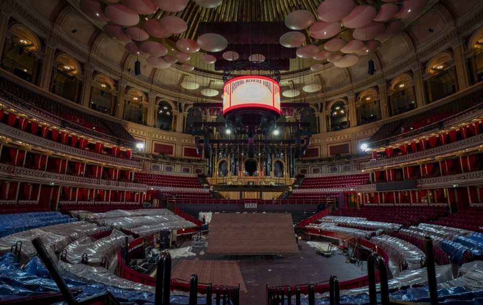 PABest The construction of the dohyo in the auditorium ahead of The Grand Sumo Tournament which starts on Wednesday at the Royal Albert Hall, London. Picture date: Sunday October 12, 2025.