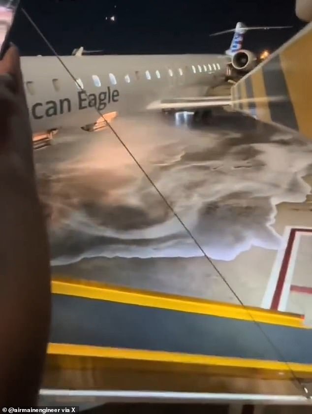 Witnesses to the incident said the worker had just finished refueling the jet but lost control of the hose when trying to disconnect it from the aircraft