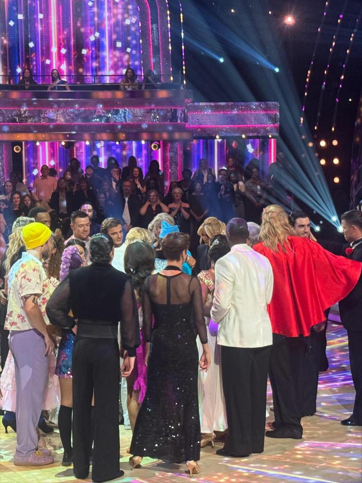 Contestants and professional dancers gathered on the stage of Strictly Come Dancing.