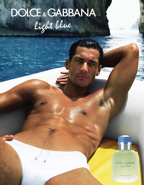 David Gandy modeling Dolce & Gabbana Light Blue underwear and fragrance on a boat.