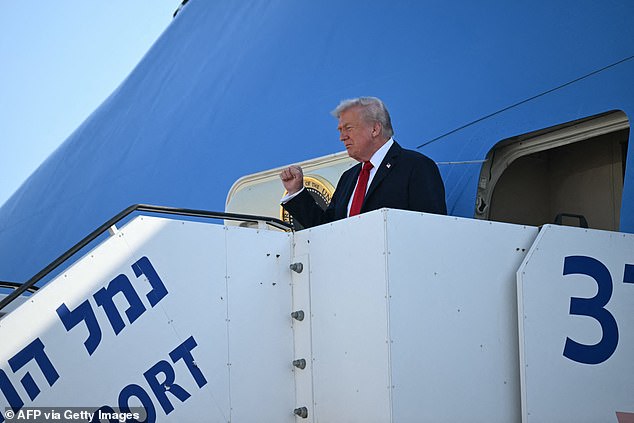 Trump appeared in high spirits as he exited Air Force One