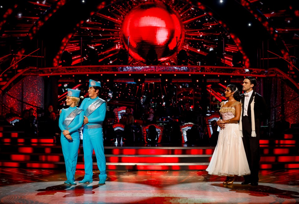 Ross King and Jowita Przystal with Balvinder Sopal and Julian Caillon during the results show of Strictly Come Dancing.
