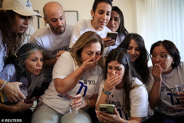 The mother and other relatives of Israeli hostage Bar Abraham Kupershtein, held in Gaza since the deadly October 7, 2023 attack by Hamas