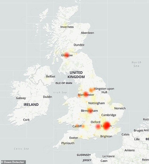 Vodafone's service disruption is widespread across the entirety of the UK, affecting cities including London, Birmingham, and Manchester