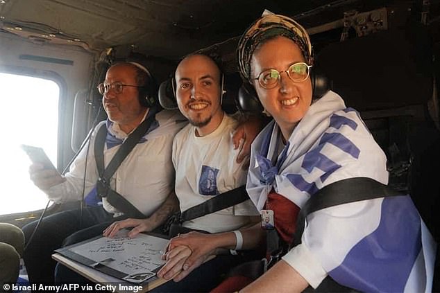 Eitan Mor seen in a helicopter with his family