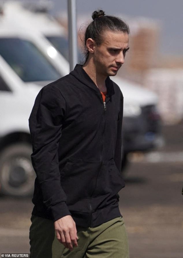 Ariel Cunio's eyes looked sunken as he was seen walking with IDF representatives after being freed