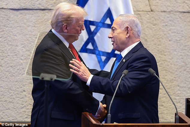 The Republican and Netanyahu embraced before the US president took the podium