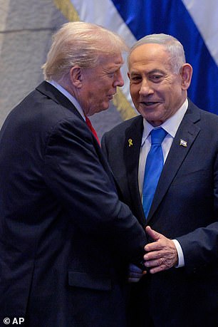 President Donald Trump talks with Israel's Prime Minister Benjamin Netanyahu at the Knesset, Israel's parliament, Monday