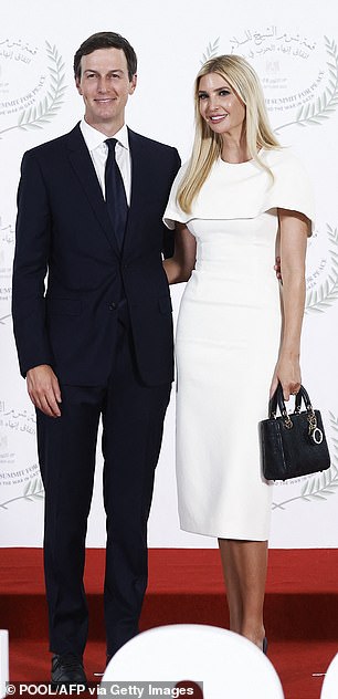 Ivanka Trump, the daughter of the US president, and her husband Jared Kushner pose during a summit on Gaza in Sharm el-Sheikh on Monday