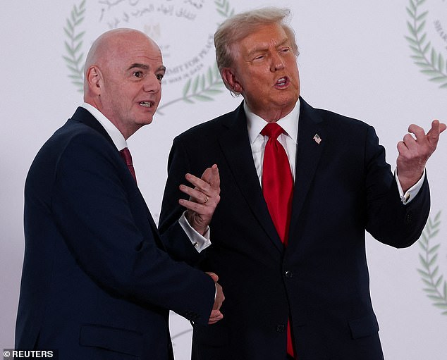 FIFA president Gianni Infantino, who has forged a close relationship with Mr Trump, was a surprise attendee at the Sharm-el-Sheikh summit