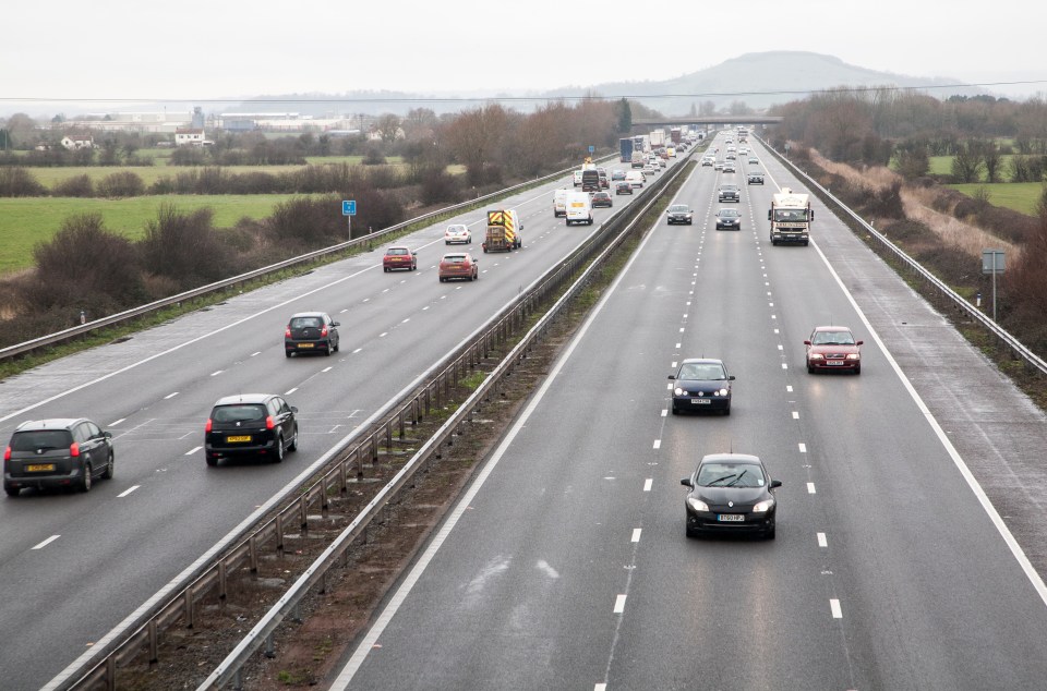Vehicles on the M5 motorway near Bridgwater, Somerset, England.