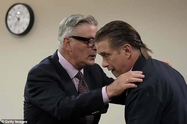 Baldwin was charged with involuntary manslaughter, but the judge dismissed the charge after it was revealed that the prosecution had withheld potentially exculpatory evidence; pictured with Stephen in Santa Fe on July 10, 2024