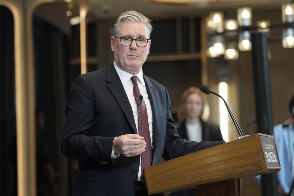 British Prime Minister Keir Starmer speaking at a press conference in Mumbai, India.
