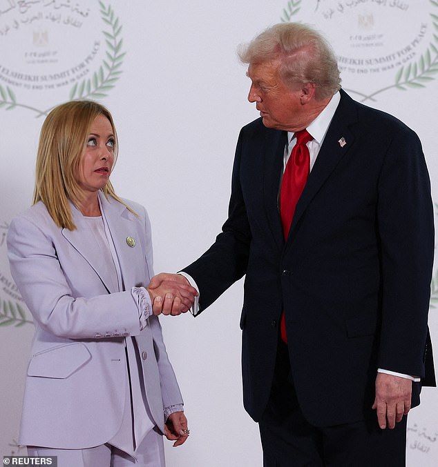 Trump praised the Italian Prime Minister Giorgia Meloni as 'beautiful' when he noted her attendance