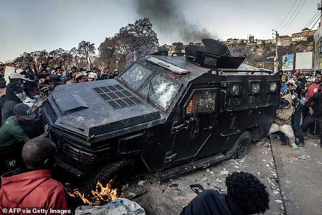 Protesters torched an armoured vehicle in demonstrations against the President last week