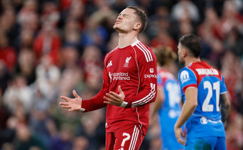 Florian Wirtz of Liverpool FC reacts during a UEFA Champions League match.