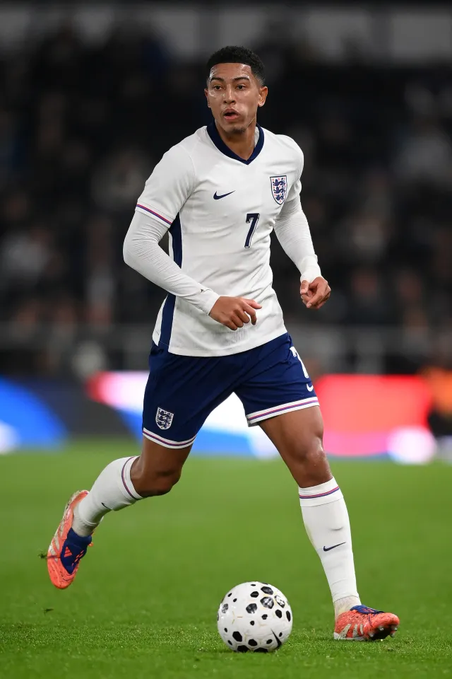 Jobe Bellingham of England running with the ball during a UEFA European Under-21 Championship Qualifier match.