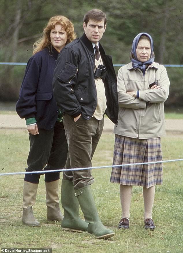 The Duke and Duchess of York with the late Queen in May 1986. The Royal Family reportedly had 'mixed feelings' about Andrew and Fergie's relationship