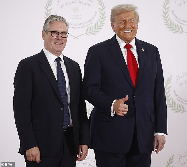 Sir Keir joined a queue of world leaders who waited to shake Donald Trump's hand at a Gaza peace summit