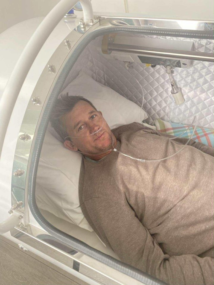 Zack Van Aarde undergoing oxygen chamber therapy.