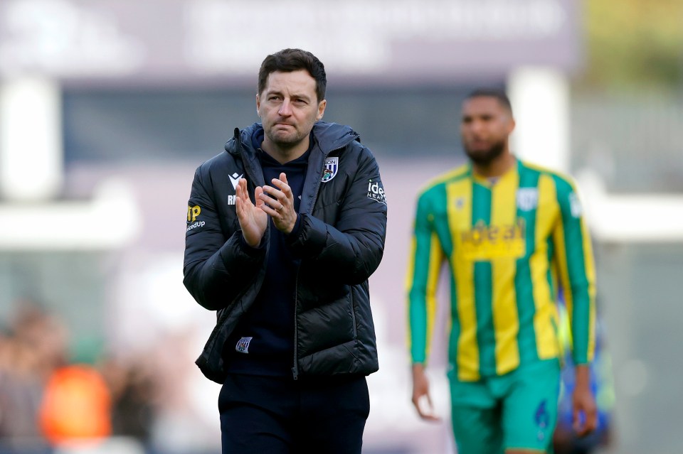 West Bromwich Albion head coach Ryan Mason clapping.