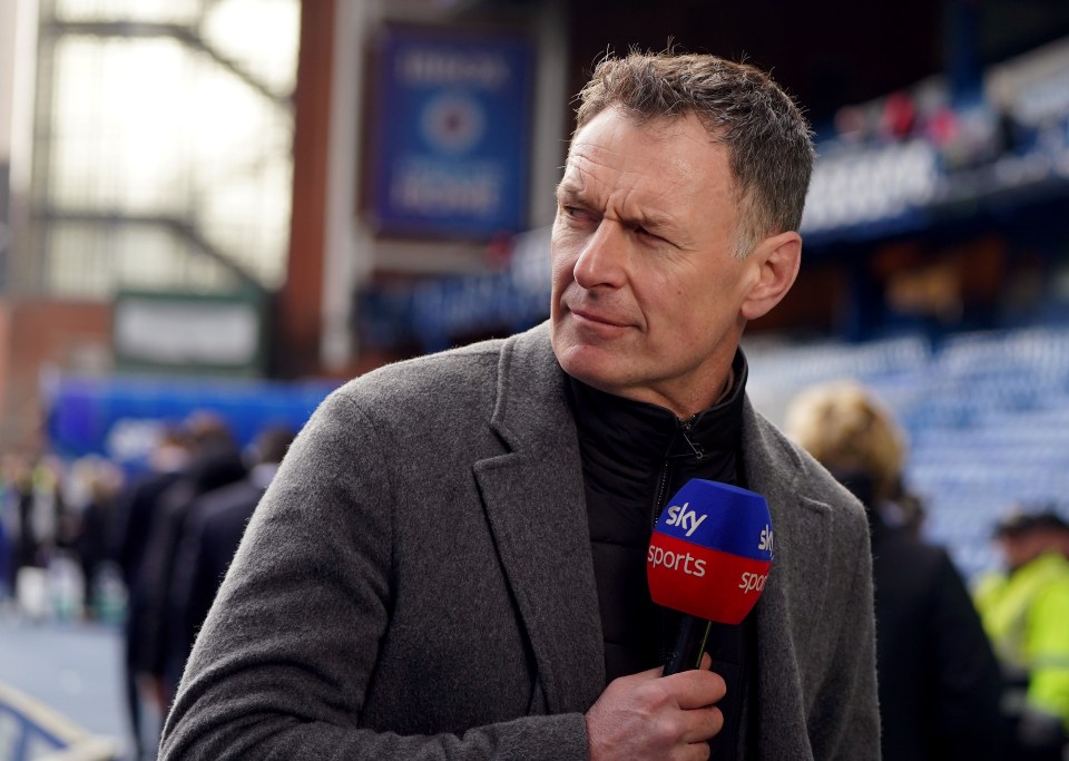 Sky Sports pundit Chris Sutton at Ibrox Stadium.