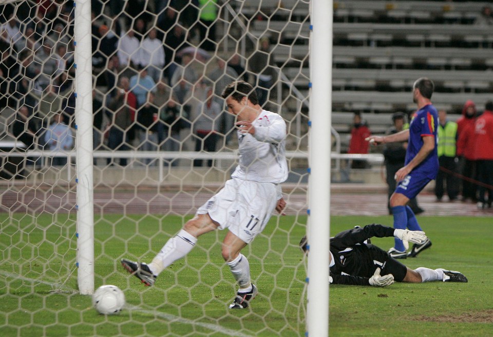 Nugent scores the third goal for England against Andorra.