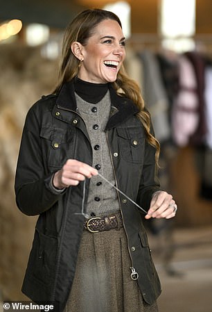 Swapping out of her designer midi coat, the royal nailed country chic for her second outing of the day