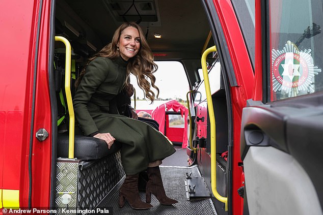 The royal couple, both 43, rode in a fire truck and watched trainee firefighters take part in drills for their first outing of the day