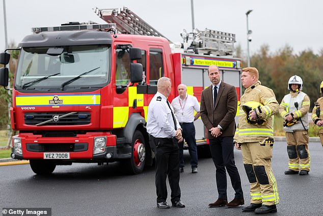The Prince of Wales during his visit to the firefighters college in Northern Ireland on Tuesday