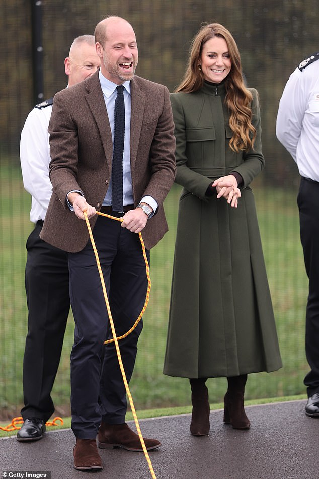 William appeared delighted to take part in a training scenario at the college on Tuesday