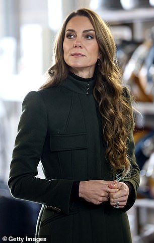 The Princess of Wales teamed her stylish coat with a pair of dazzling shamrock earrings