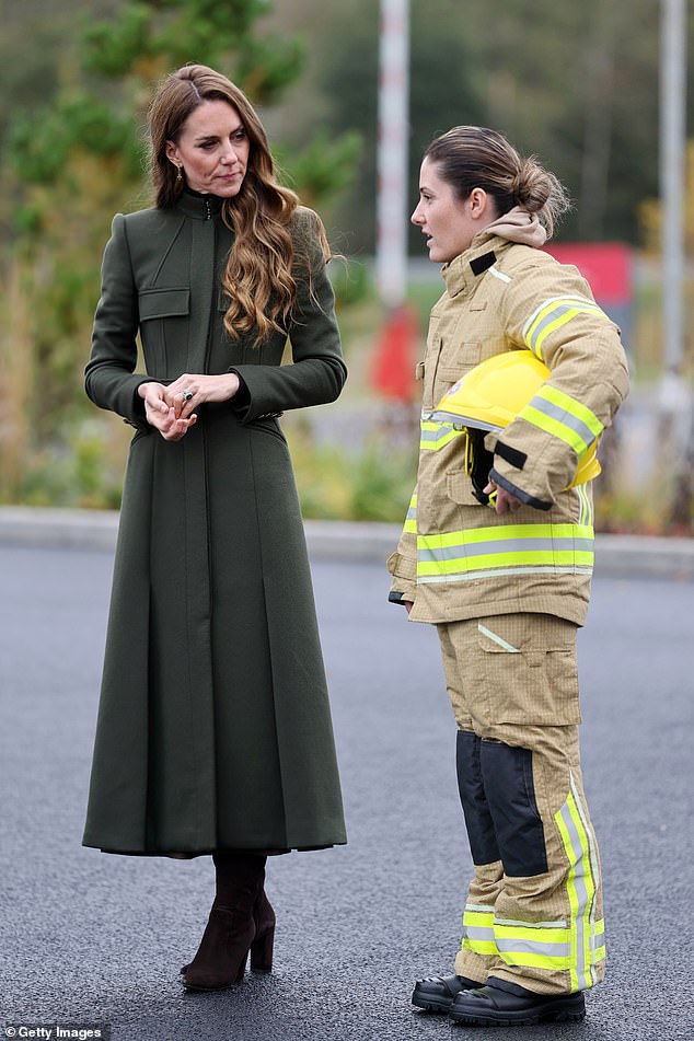 The Princess of Wales chatted with a firefighter on a visit to the Northern Ireland Fire & Rescue Service's (NIFRS) new Learning and Development College