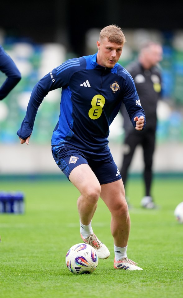 Northern Ireland's Dan Ballard training with a soccer ball.