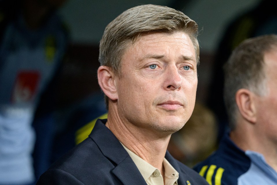 Jon Dahl Tomasson, Danish head coach of Sweden, looks on.