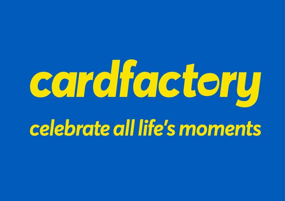 Card Factory logo and tagline: "cardfactory celebrate all life's moments"