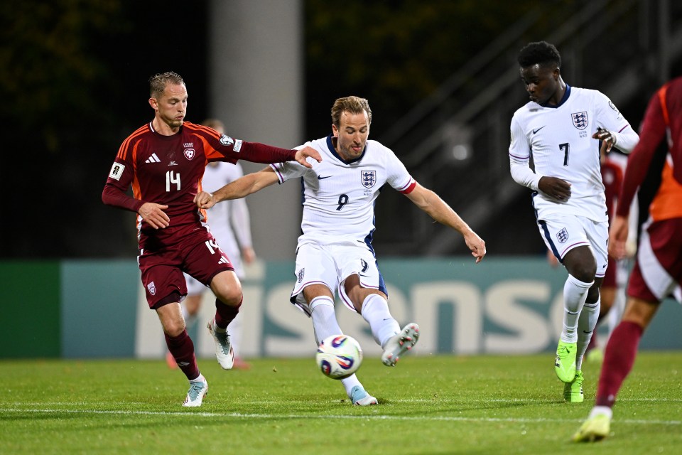 Harry Kane of England scoring his team's second goal.