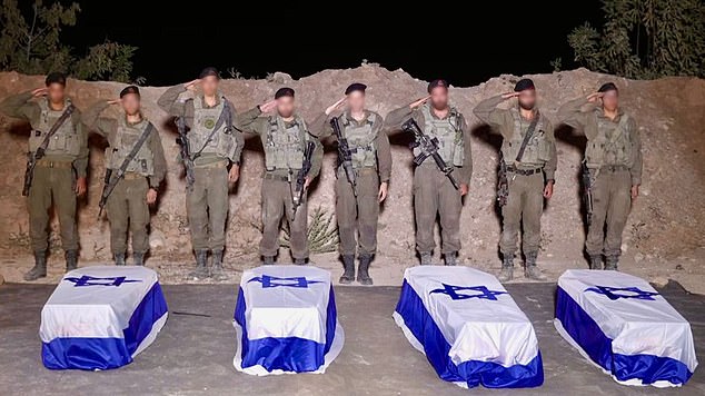 IDF troops receive remains of killed hostages at official ceremony, October 13, 2025