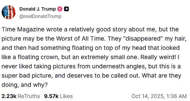 Trump took to Truth Social to slam the cover as 'really weird'
