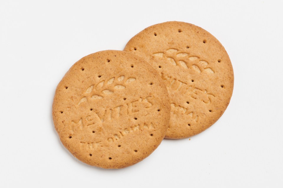 Two McVitie's Digestives biscuits.