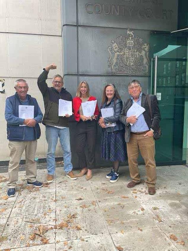 Lodge owners (left to right) Paul Brennan, Lance Honeywell, Gini Melesi, Carol Berwick and John Gearing outside Cambridge County Court, where the High Court was sitting