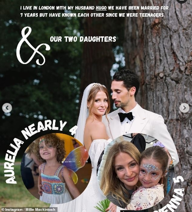 Following her ex's admissions, Millie shared a post 're-introducing herself' to her followers, including a snap of herself and husband Hugo Taylor from their wedding in 2018