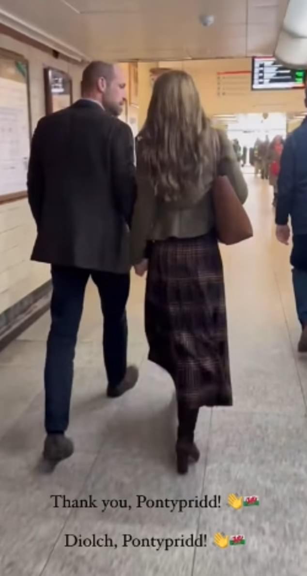 Arriving for their outing in Pontypridd, Wales, in February, via train, Kate and William held hands as they walked through Cardiff Central station, leaning their heads close together and chatting away. It marked their first joint engagement in more than a year