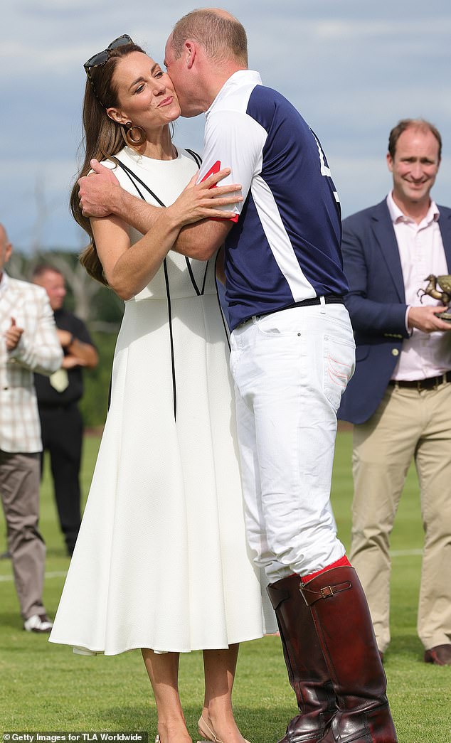 Back in 2022, the Royal couple were also captured sharing an affectionate moment after William won a trophy at the Royal Charity Polo Cup at Guards Polo Club. In a rare sign of PDA, they even exchanged a kiss as the Duchess presented the Duke with a trophy after the match